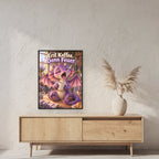 Morgenmuffel – Drachen-Wandbild mit Rahmen. Spruch: Erst Kaffee. Dann Feuer. 60×80 cm. Schwarzer Holzrahmen ohne Passepartout. 2 RAUM 60x80cm