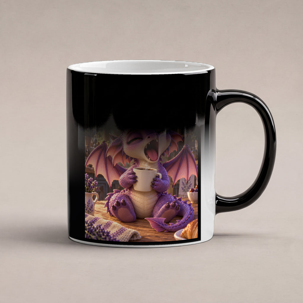 Morgenmuffel – Drachen-Tasse. Spruch: Erst Kaffee. Dann Feuer. Black Edition mit Wärmeeffekt. 6 WAERMEEFFEKT.