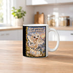 Erstes Funkeln – Drachen-Tasse. Spruch: Klein geschlüpft. Groß geliebt. Weiß. 2 KUECHE.