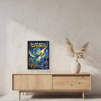 Sternenhüter – Drachen-Wandbild mit Rahmen. Spruch: Für dich greif ich nach den Sternen. 45×60 cm. Schwarzer Holzrahmen ohne Passepartout. 2 RAUM 45x60cm