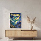 Sternenhüter – Drachen-Wandbild mit Rahmen. Spruch: Für dich greif ich nach den Sternen. 60×80 cm. Schwarzer Holzrahmen ohne Passepartout. 2 RAUM 60x80cm