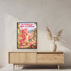 Blütendrache – Drachen-Wandbild mit Rahmen. Spruch: Du bringst mein Herz zum Blühen. 60×80 cm. Schwarzer Holzrahmen ohne Passepartout. 2 RAUM 60x80cm