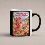 Blütendrache – Drachen-Tasse. Spruch: Du bringst mein Herz zum Blühen. Black Edition mit Wärmeeffekt. 1 STUDIO HEISS.