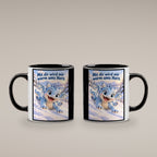 Schneedrache – Drachen-Tasse. Spruch: Mit dir wird mir warm ums Herz. Innen schwarz. 4 BEIDE SEITEN.