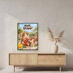 Paprika ertappt – Gerahmtes Meerschweinchenbild. Spruch: Halt, Stopp! 60×80 cm. Schwarzer Holzrahmen ohne Passepartout. 2 RAUM 60x80cm