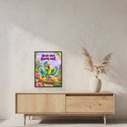 Citrus-DJ – Gerahmtes Papageienbild. Spruch: Dreh den Swag auf. 45×60 cm. Schwarzer Holzrahmen ohne Passepartout. 2 RAUM 45x60cm