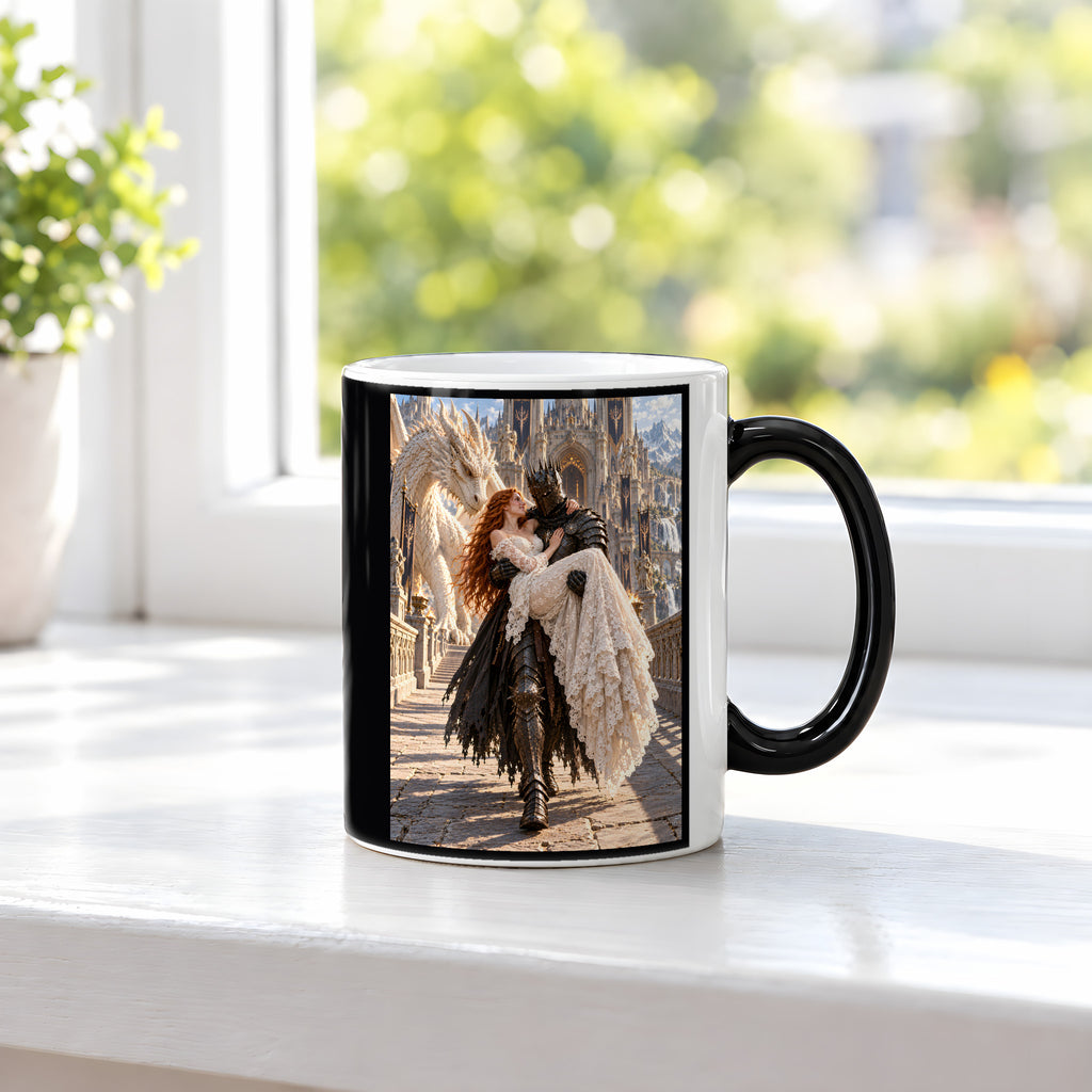 Schlossbruecke – Fantasywand-Fantasymotiv. 3 FENSTER HEISS. Zaubertasse: Wärmeeffekt.