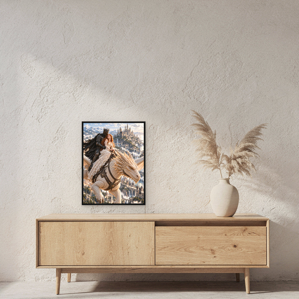 Drachenritt – Fantasywand-Fantasymotiv. 2 RAUM 45x60cm.