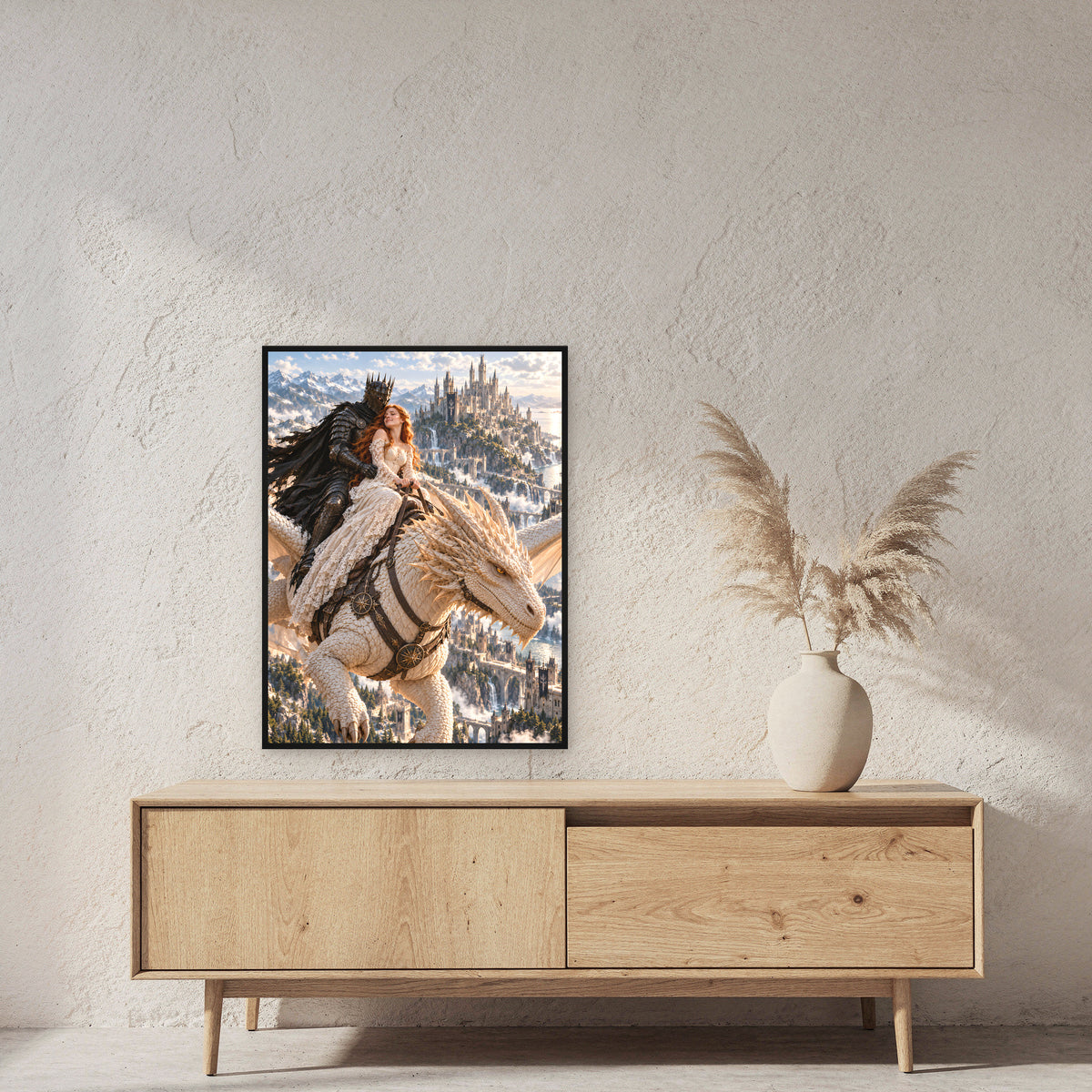 Drachenritt – Fantasywand-Fantasymotiv. 2 RAUM 60x80cm.
