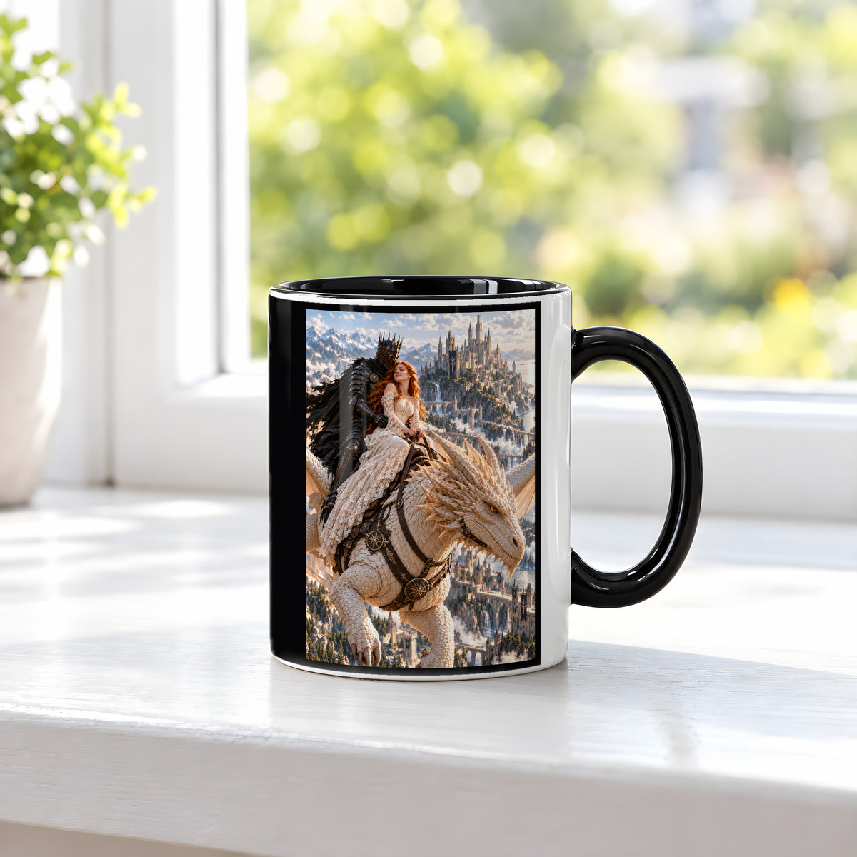 Drachenritt – Fantasywand-Fantasymotiv. 3 FENSTER. Innen schwarz.