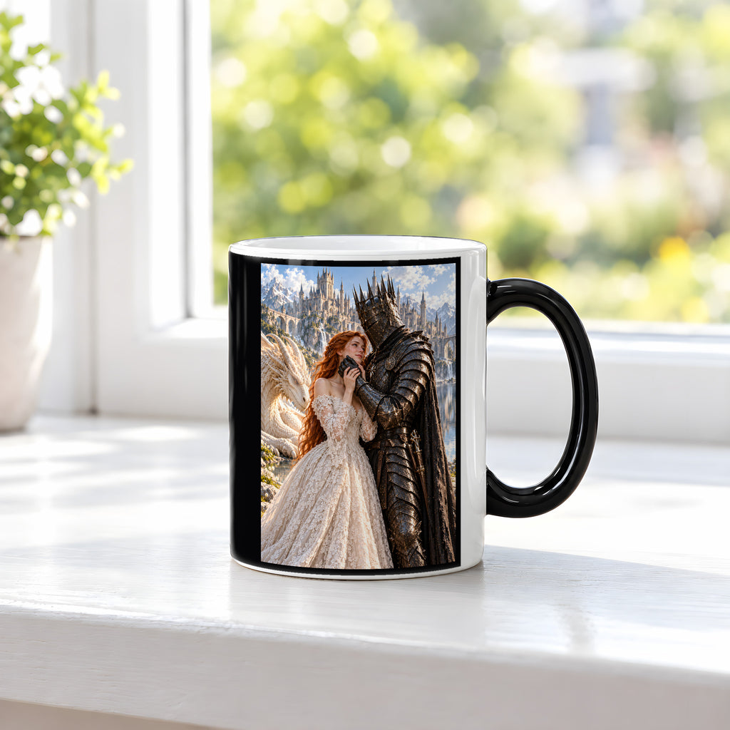 Hand an Wange – Fantasywand-Fantasymotiv. 3 FENSTER HEISS. Zaubertasse: Wärmeeffekt.