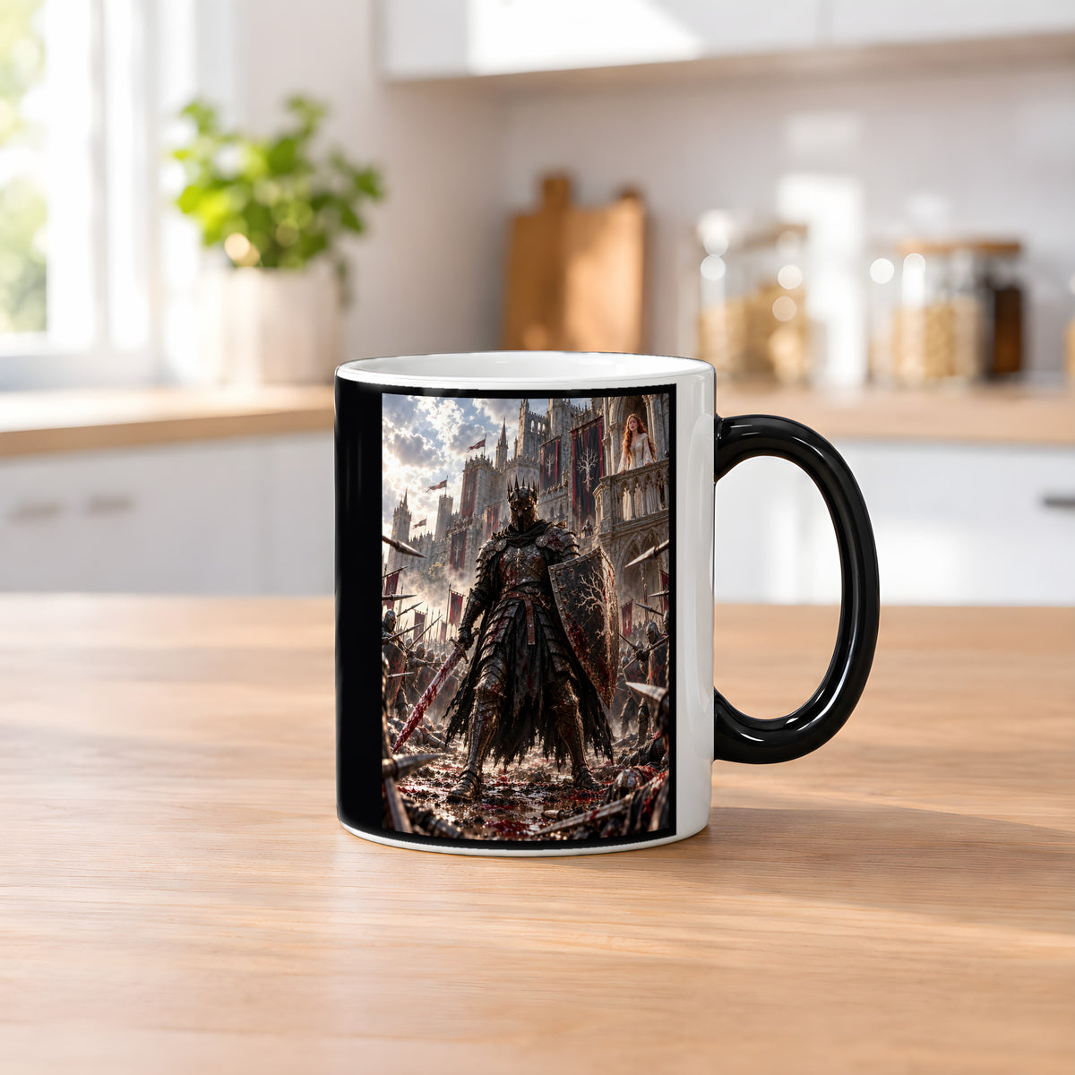 Vor ihren Augen – Fantasywand-Fantasymotiv. 2 KUECHE HEISS. Zaubertasse: Wärmeeffekt.