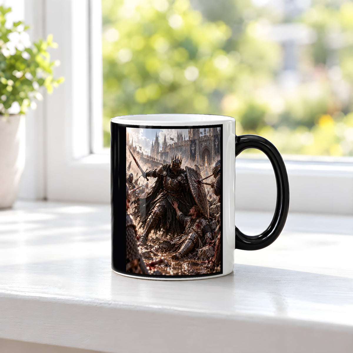 Beschuetzer – Fantasywand-Fantasymotiv. 3 FENSTER HEISS. Zaubertasse: Wärmeeffekt.