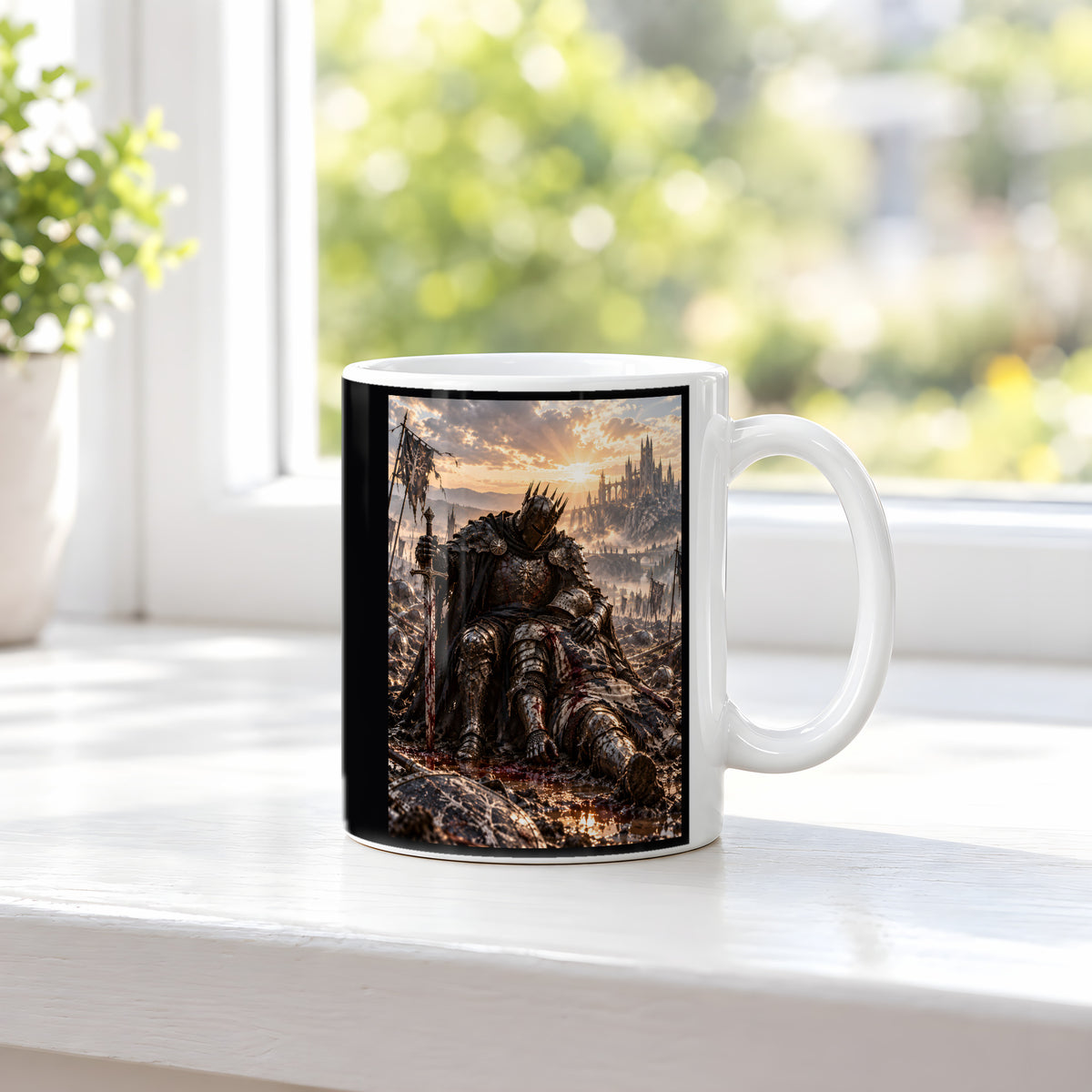 Trauer im Morgenlicht – Fantasywand-Fantasymotiv. 3 FENSTER. Weiß.