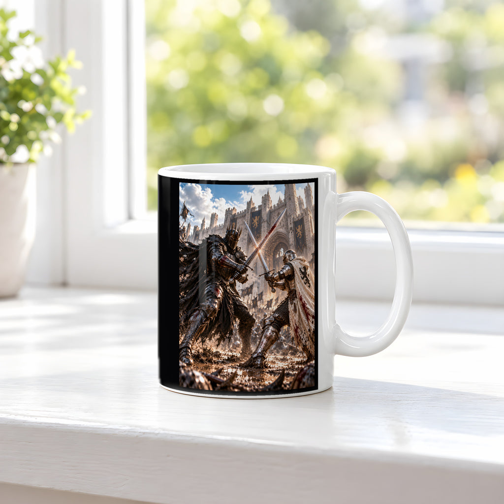 Schwertkampf – Fantasywand-Fantasymotiv. 3 FENSTER. Weiß.