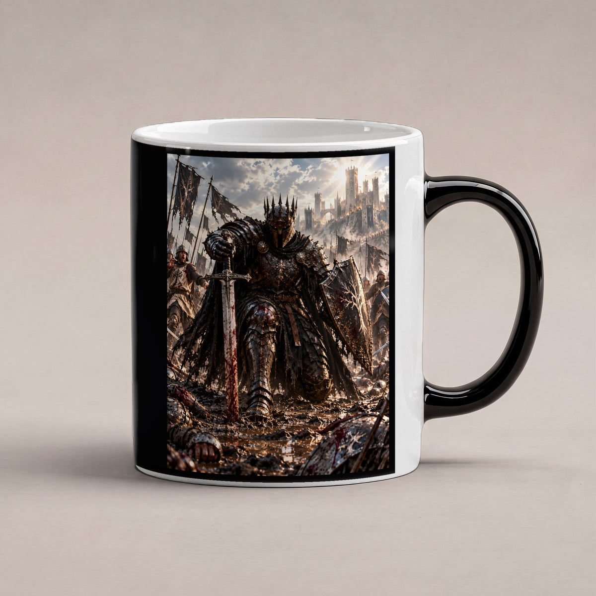 Wieder aufstehen – Fantasywand-Fantasymotiv. 1 STUDIO HEISS. Zaubertasse: Wärmeeffekt.