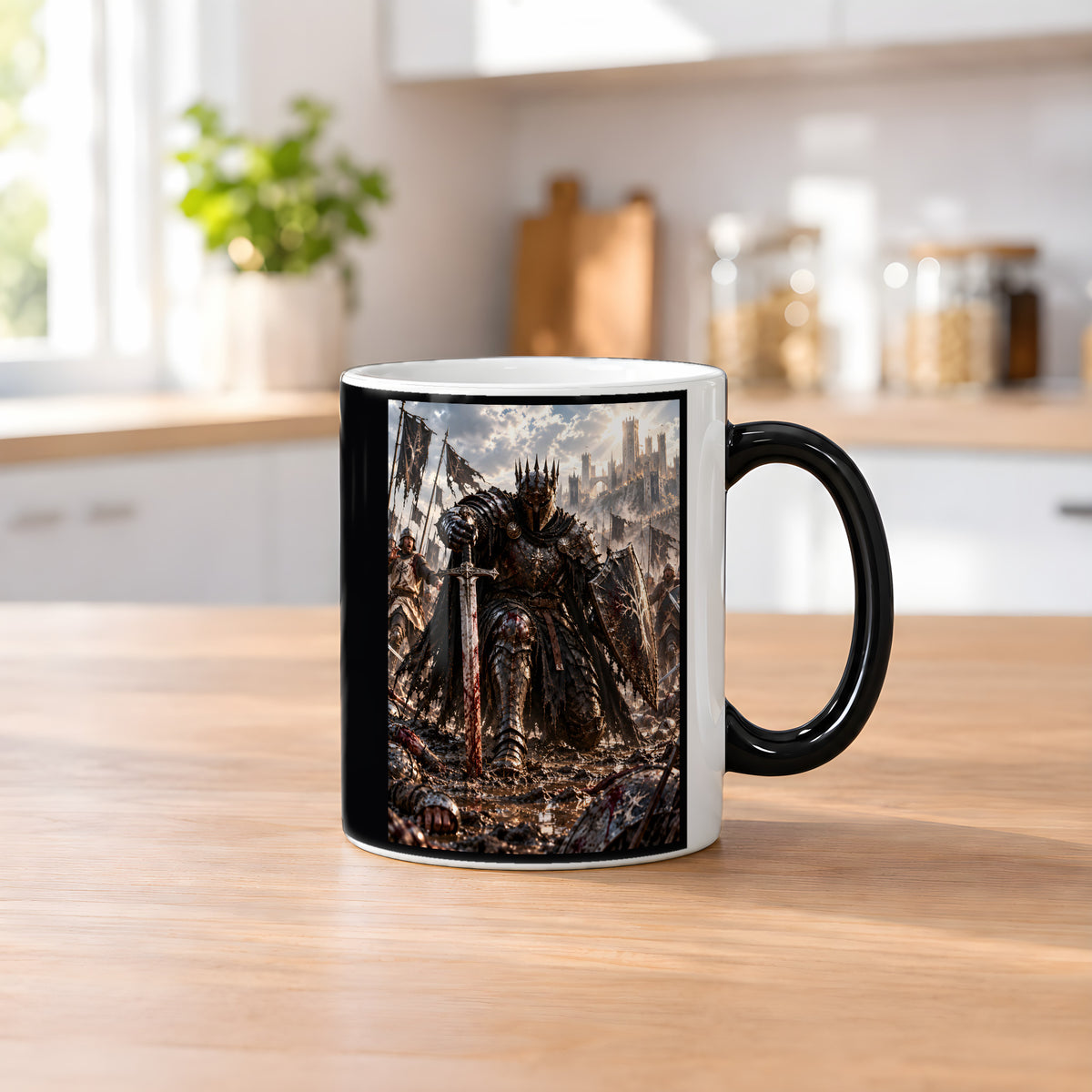 Wieder aufstehen – Fantasywand-Fantasymotiv. 2 KUECHE HEISS. Zaubertasse: Wärmeeffekt.