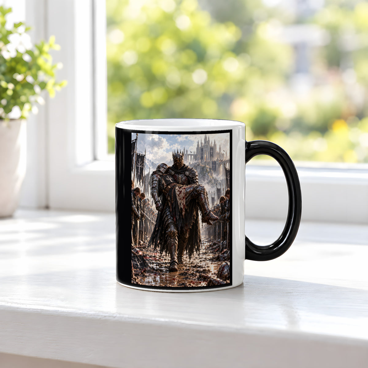 Abschied – Fantasywand-Fantasymotiv. 3 FENSTER HEISS. Zaubertasse: Wärmeeffekt.