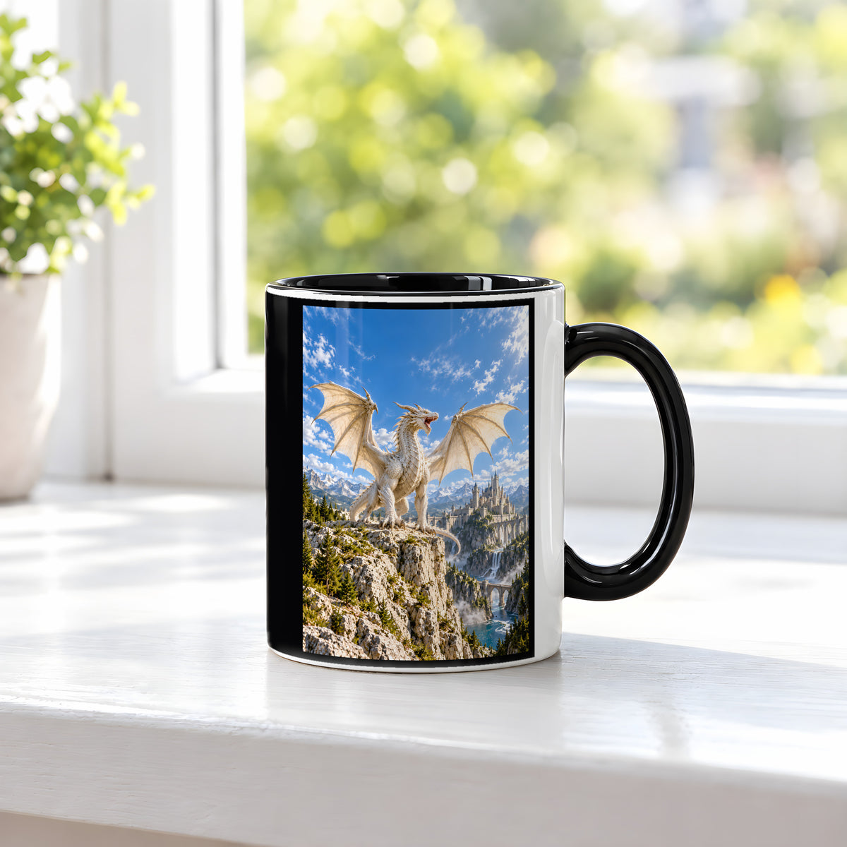 Der Elfenbeinsturm – Fantasywand-Fantasymotiv. 3 FENSTER. Innen schwarz.