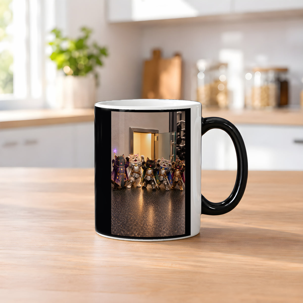 Gruppenpose tiefere Ansicht. Katzentasse. 2 KUECHE · Zaubertasse