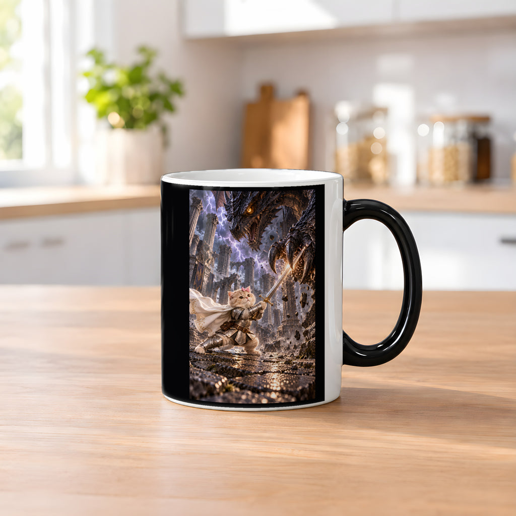 Drachenkampf zwischen Säulen. Katzentasse. 2 KUECHE · Zaubertasse