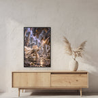 Drachenkampf zwischen Säulen. Gerahmtes Katzenbild. 2 RAUM · 60×90 cm