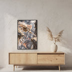 Sprung durch Säulenruinen. Gerahmtes Katzenbild. 2 RAUM · 60×90 cm