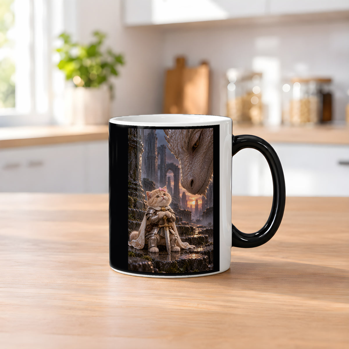 Ruhiger Moment mit riesigem Drachen. Katzentasse. 2 KUECHE · Zaubertasse
