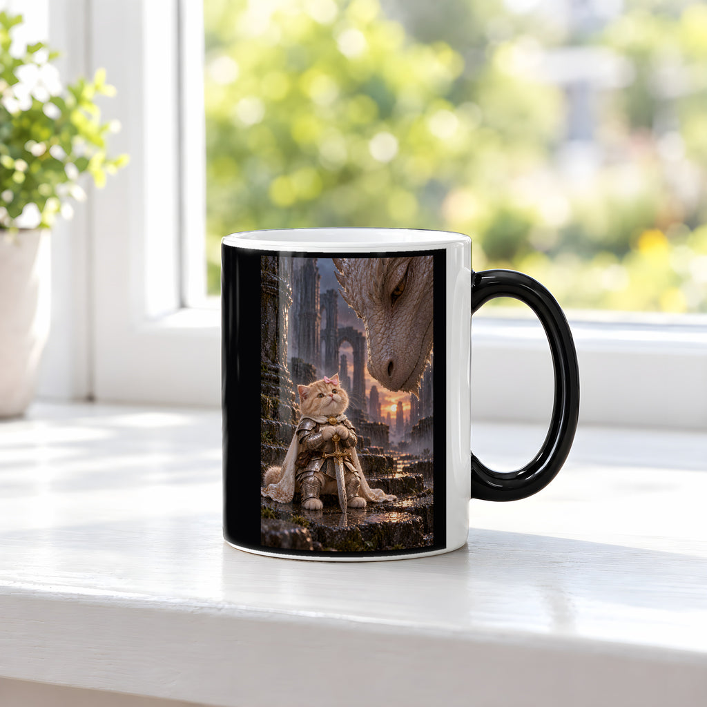 Ruhiger Moment mit riesigem Drachen. Katzentasse. 3 FENSTER · Zaubertasse