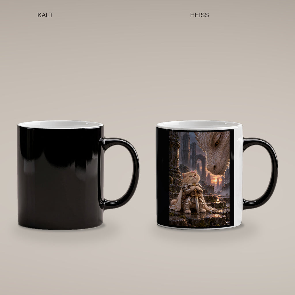 Ruhiger Moment mit riesigem Drachen. Katzentasse. 4 KALT HEISS · Zaubertasse