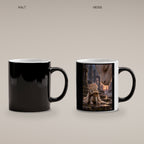 Ruhiger Moment mit riesigem Drachen. Katzentasse. 4 KALT HEISS · Zaubertasse