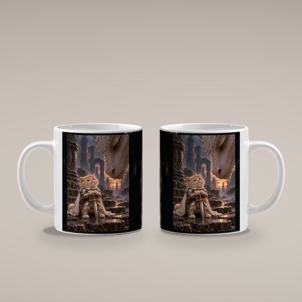 Ruhiger Moment mit riesigem Drachen. Katzentasse. 4 BEIDE SEITEN · Weiß