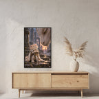 Ruhiger Moment mit riesigem Drachen. Gerahmtes Katzenbild. 2 RAUM · 60×90 cm