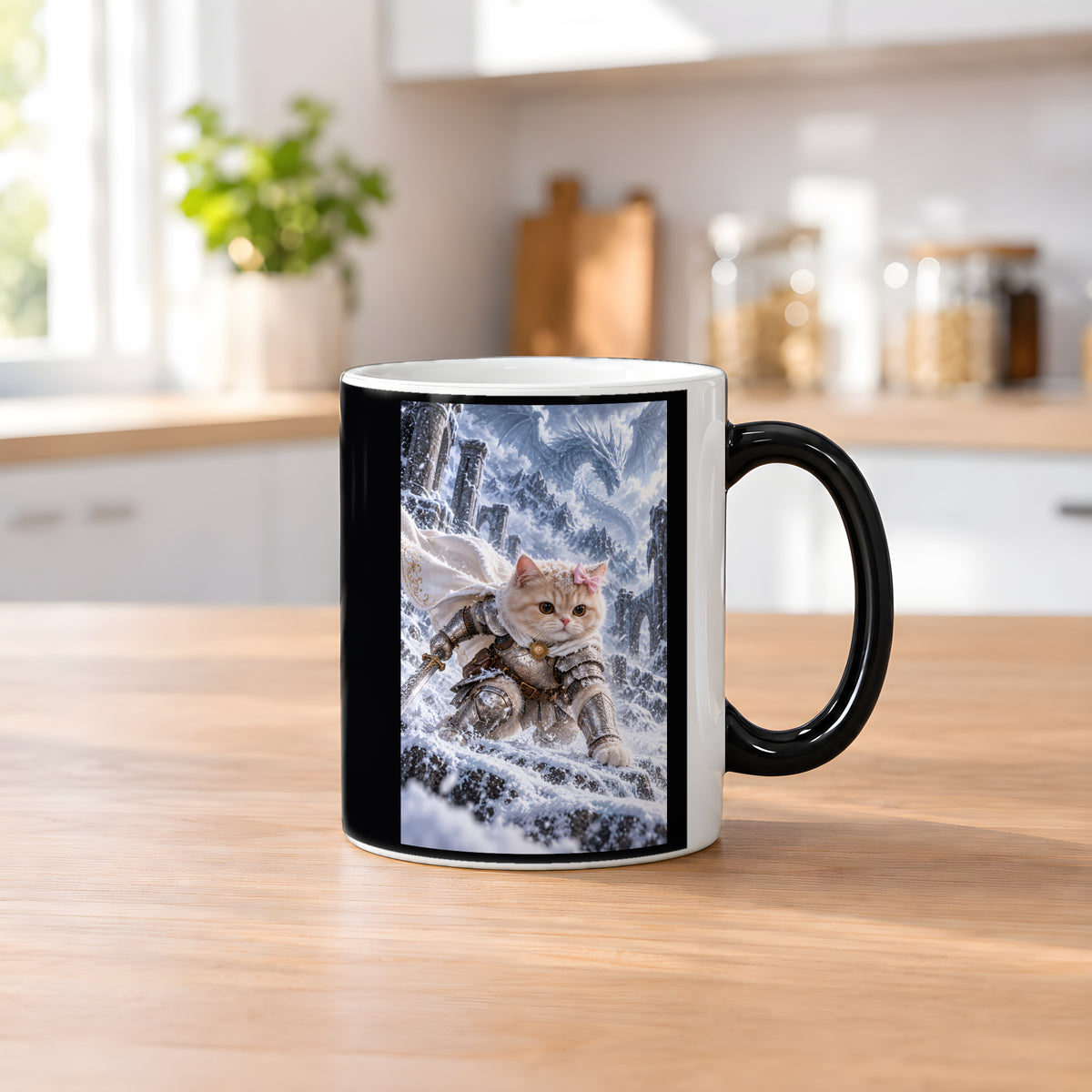 Ritterkatze im Schneesturm. Katzentasse. 2 KUECHE · Zaubertasse