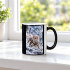 Ritterkatze im Schneesturm. Katzentasse. 3 FENSTER · Zaubertasse