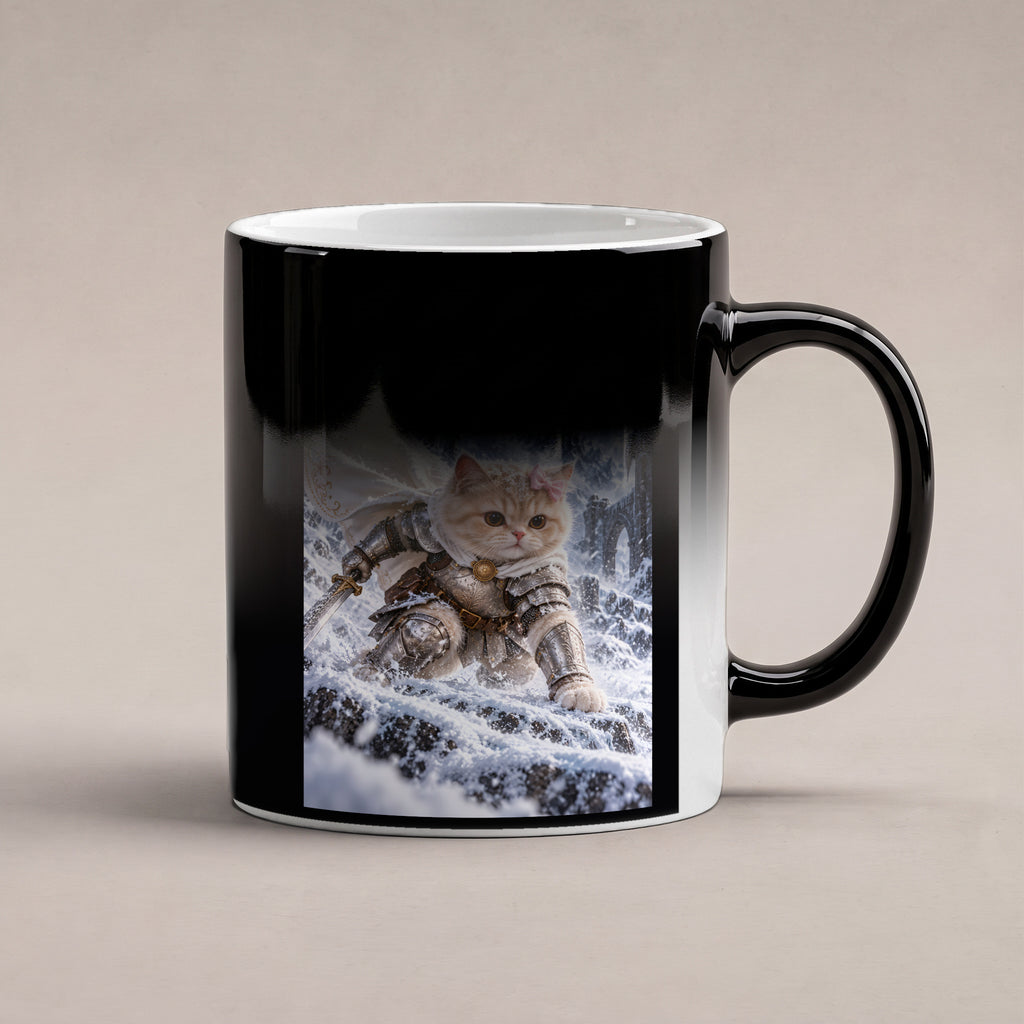 Ritterkatze im Schneesturm. Katzentasse. 6 WAERMEEFFEKT · Zaubertasse