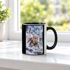 Ritterkatze im Schneesturm. Katzentasse. 3 FENSTER · Innen schwarz