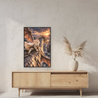 Schleifenkatze auf Drachenrücken. Gerahmtes Katzenbild. 2 RAUM · 60×90 cm