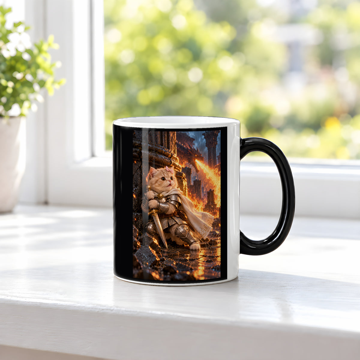 Deckung vor Drachenfeuer. Katzentasse. 3 FENSTER · Zaubertasse