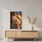 Deckung vor Drachenfeuer. Gerahmtes Katzenbild. 2 RAUM · 60×90 cm