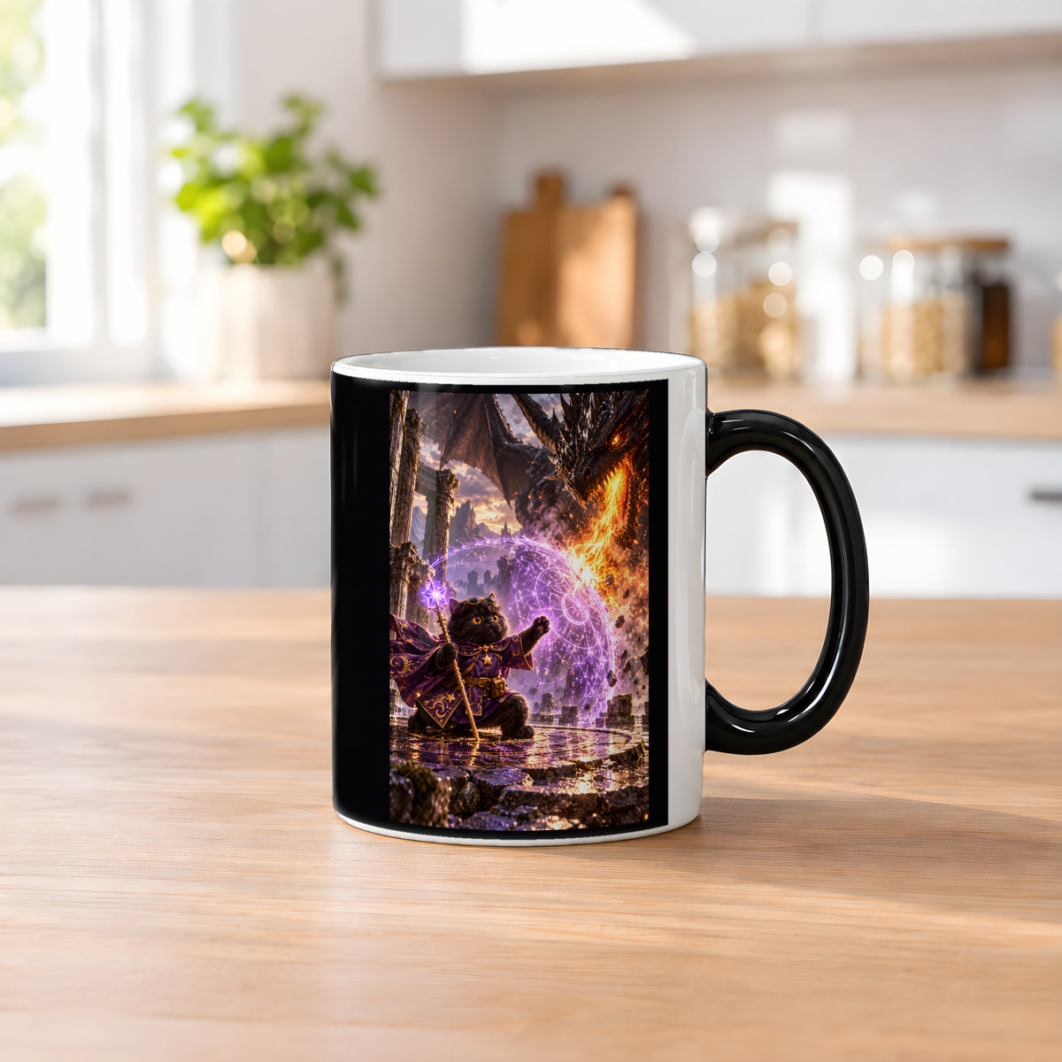Zauberkatze schützt sich mit Magieschild. Katzentasse. 2 KUECHE · Zaubertasse