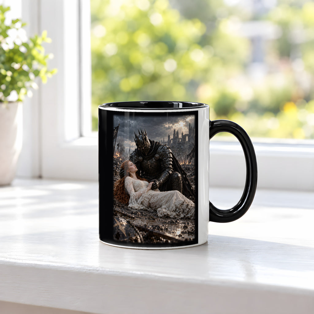 Letzter Schutz – Ritter-Tasse, innen schwarz, am Fenster