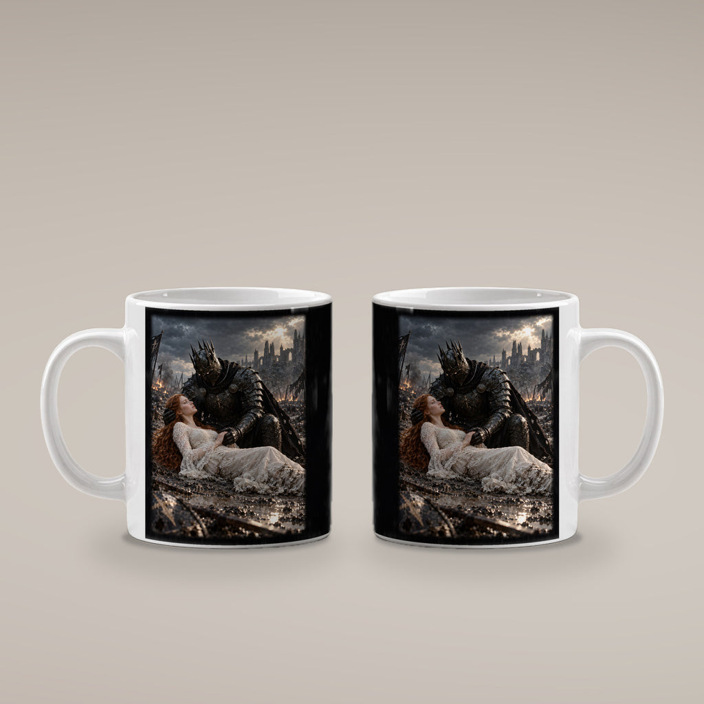 Letzter Schutz – Ritter-Tasse, weiß, beide Motivseiten