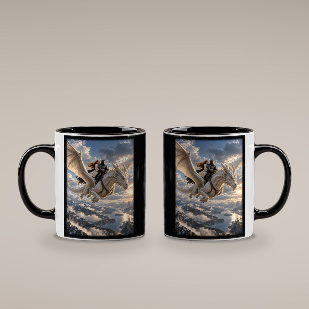 Gemeinsam über den Gipfeln – Drachen-Tasse, innen schwarz, beide Motivseiten