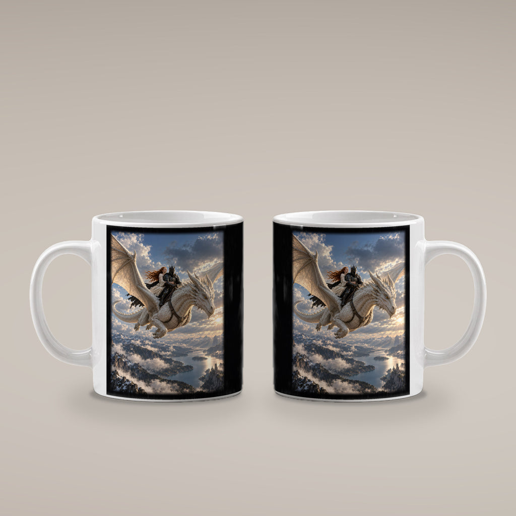 Gemeinsam über den Gipfeln – Drachen-Tasse, weiß, beide Motivseiten