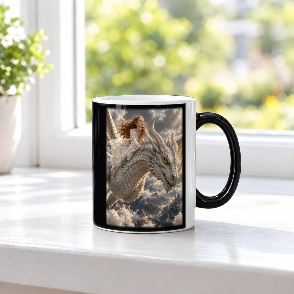 Flug des Elfenbeindrachen – Drachen-Tasse, Black Edition, am Fenster