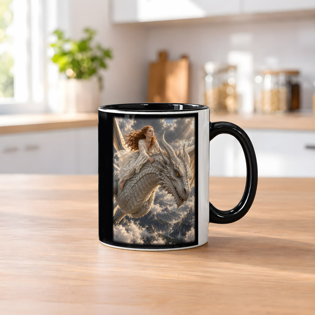 Flug des Elfenbeindrachen – Drachen-Tasse, innen schwarz, Küchenszene