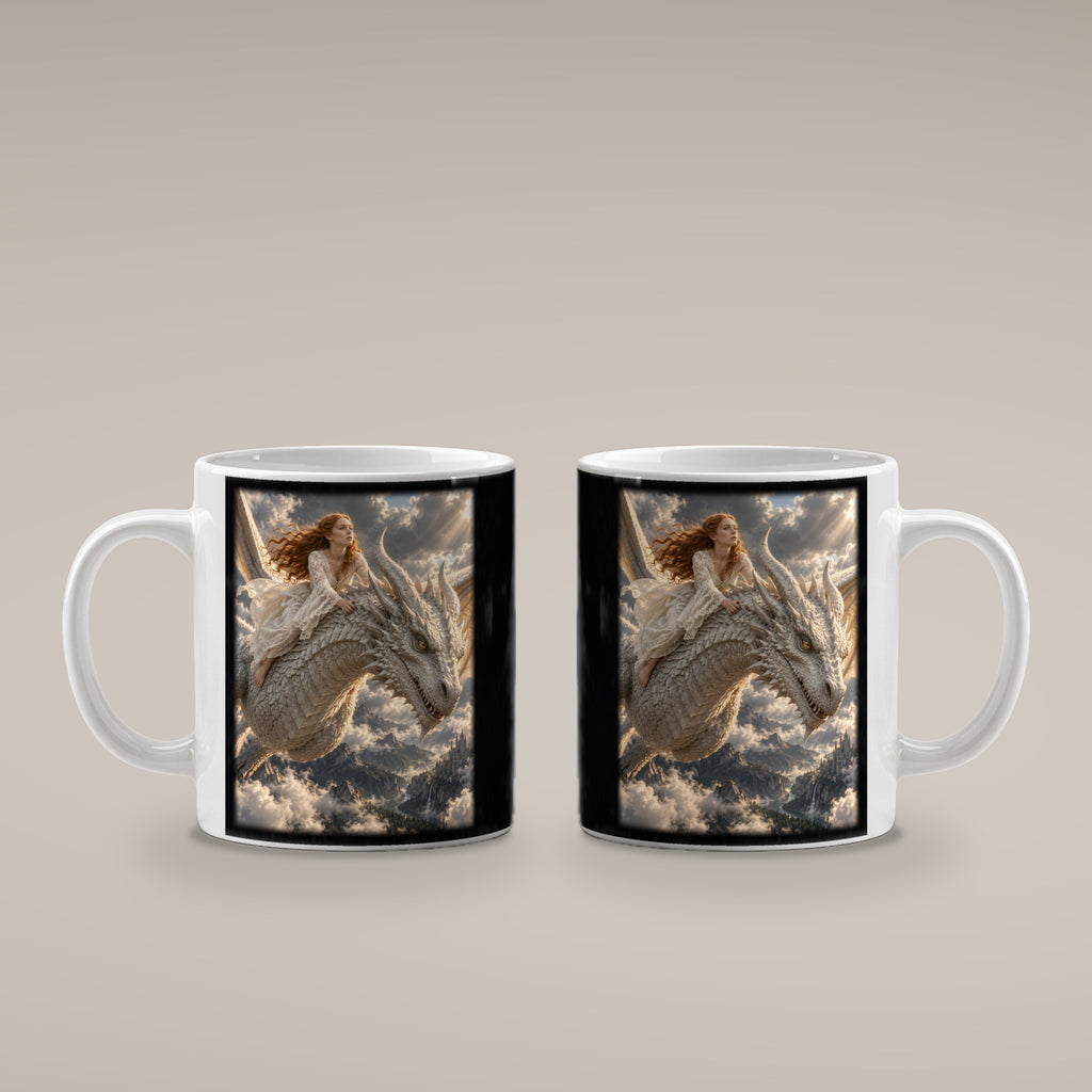 Flug des Elfenbeindrachen – Drachen-Tasse, weiß, beide Motivseiten