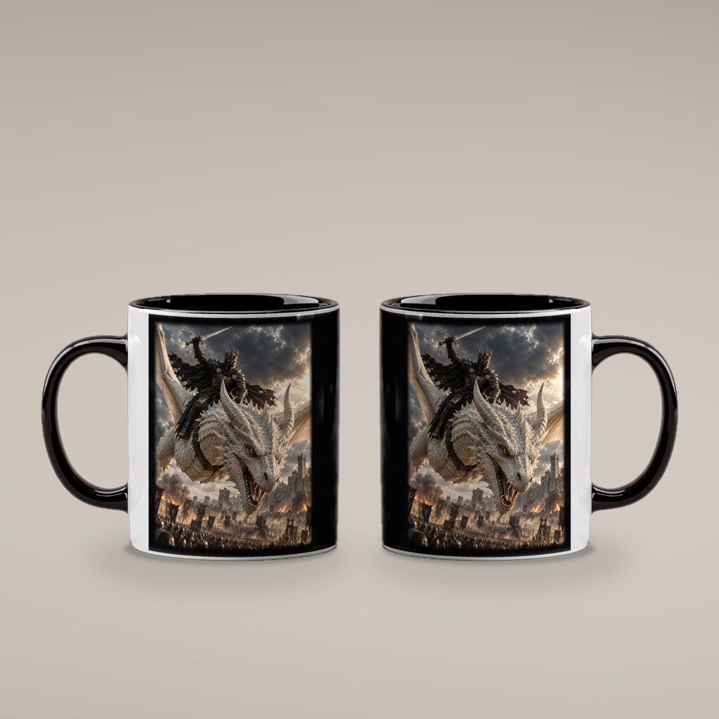 Angriff aus den Wolken – Drachen-Tasse, innen schwarz, beide Motivseiten