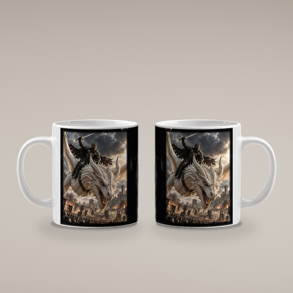 Angriff aus den Wolken – Drachen-Tasse, weiß, beide Motivseiten